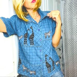 VINTAGE y2k embroidered zebra denim button popover